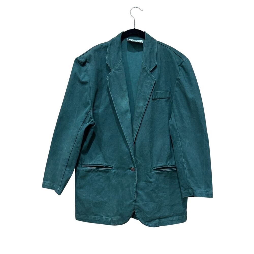 VTG Jordache Green Jean Denim Blazer Jacket Womens M 80s 90s Retro Cotton Heavy